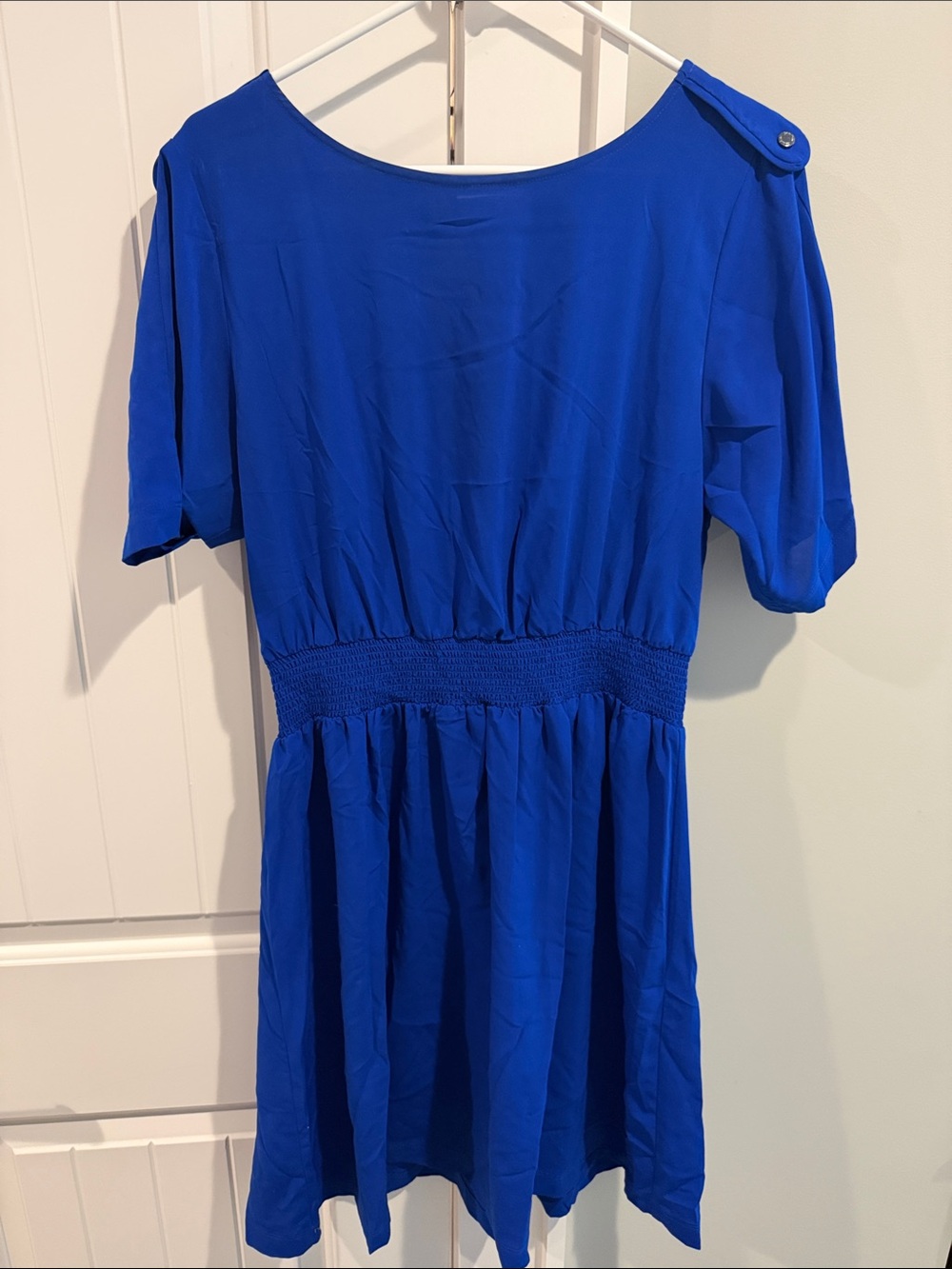 Calvin Klein Royal Blue Short Sleeve Smocked-Waist Dress